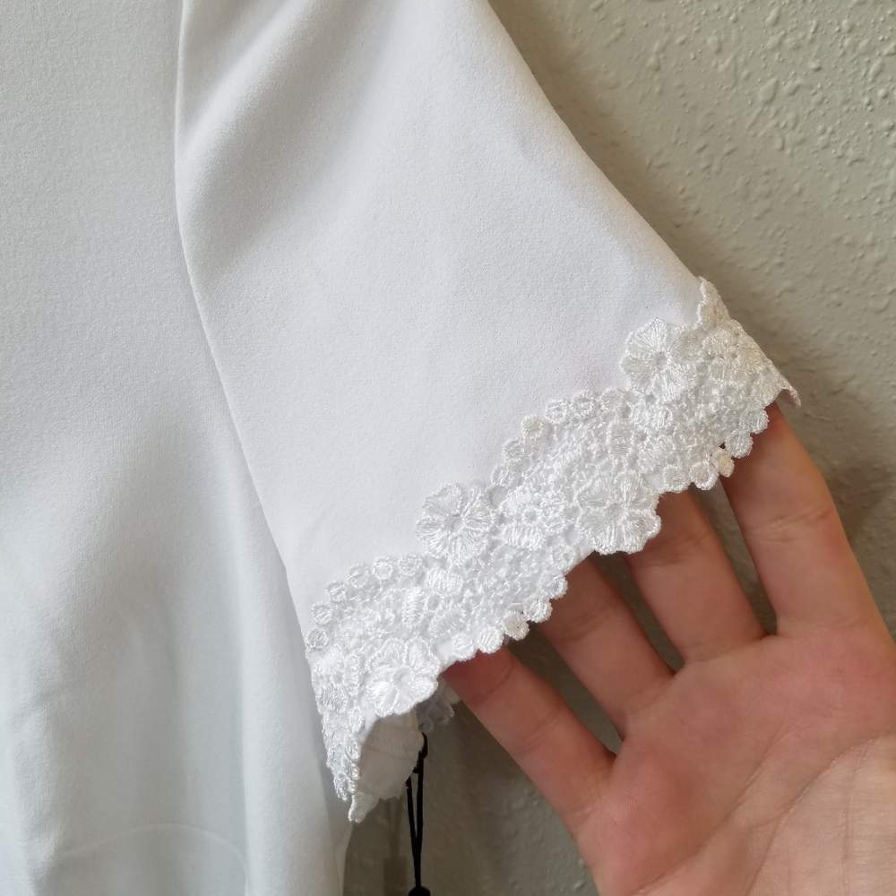 KARL LAGERFELD PARIS White Lace Trim Dress Size 6 - Picture 8 of 10